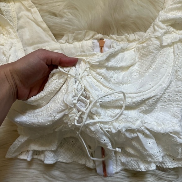FOR LOVE AND LEMONS Charlotte Eyelet Lace Up Blouse In White - Picture 10 of 12